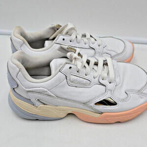 Adidas Falcon Trainers 8 Women Sneakers White Peach‎ Beige with Silver Detail
